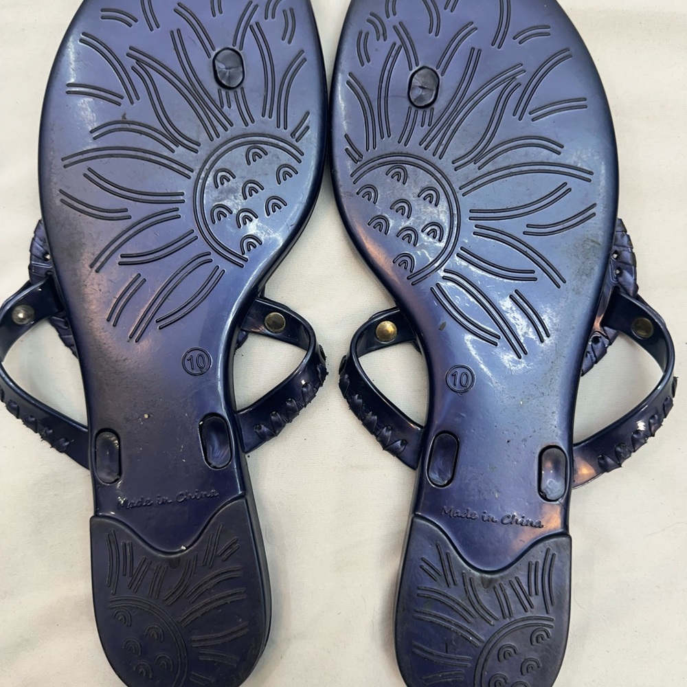 Jack Rogers Collins Jelly Flat Navy Sandals with Gold Accents 10 - Picture 4 of 4